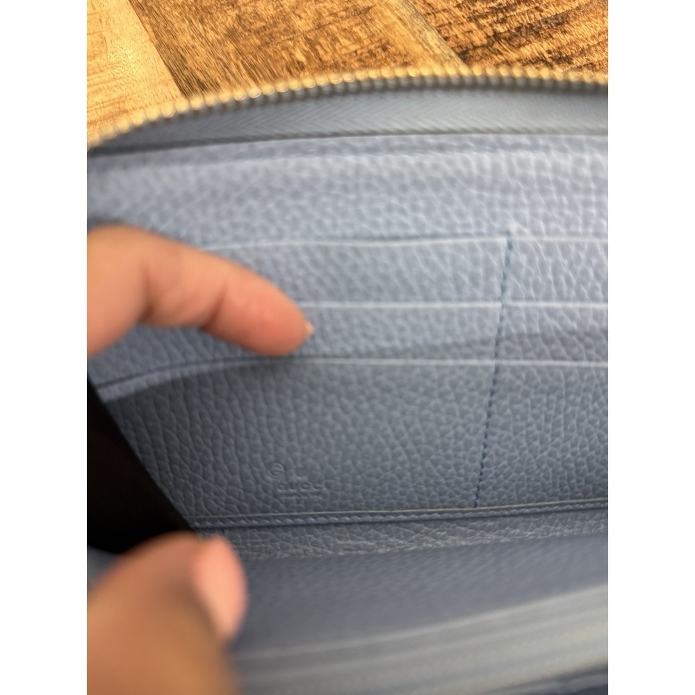 Gucci GG Canvas Round Zipper Wallet Beige Blue - Picture 7 of 9